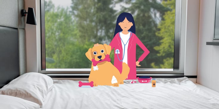 Mobile veterinarian with a dog illustration 