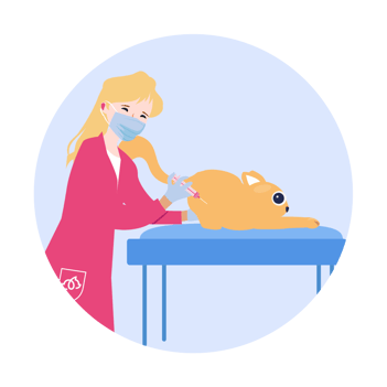 Illustration of a vet giving a cat a shot