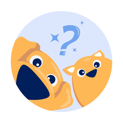 Illustration of cat and dog with a question mark