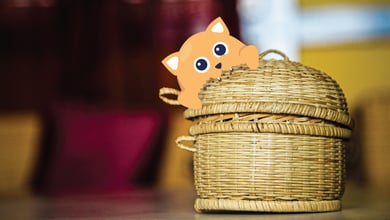 Cat biting a basket illustration 