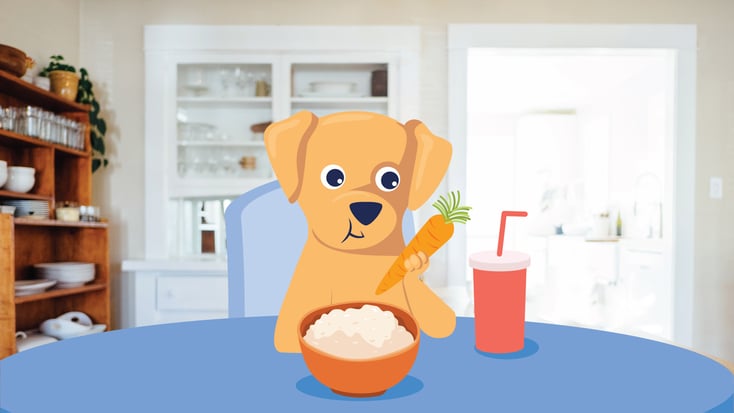 Illustration of a dog eating human foods