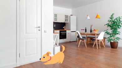 Dog nervously alone in living room illustration 