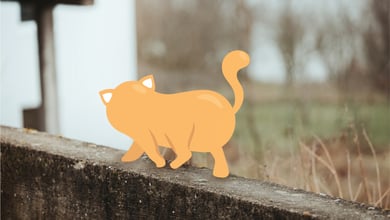 Illustration of an outdoor cat walking on a brick wall.